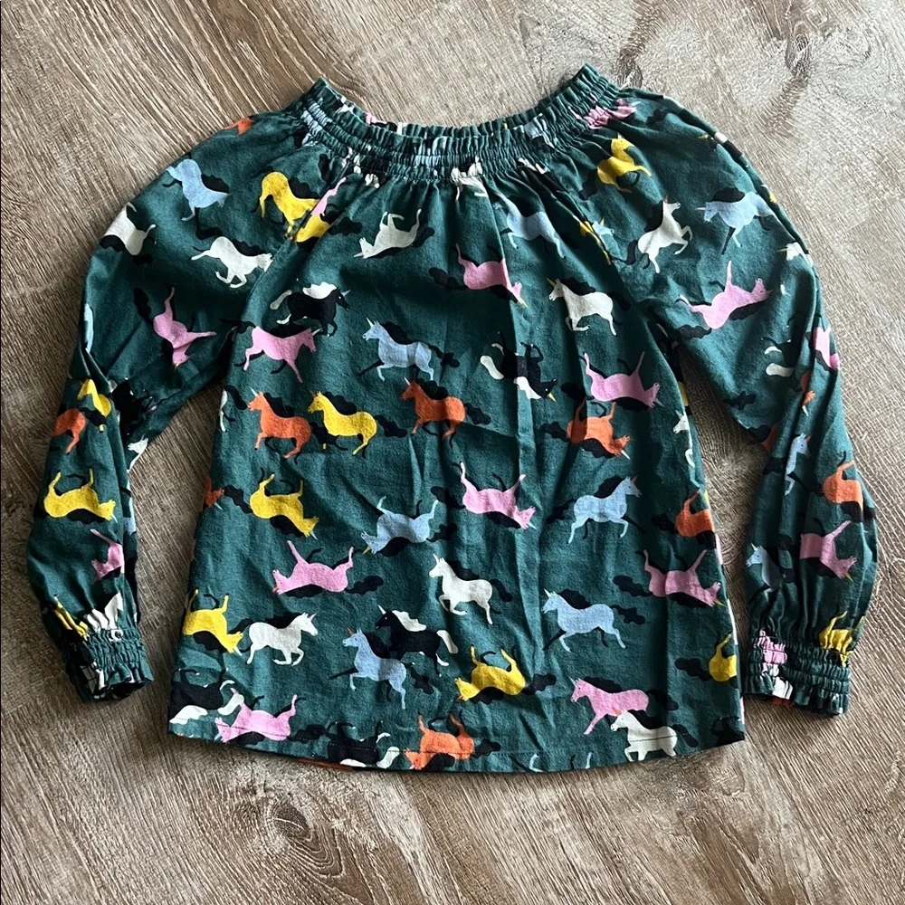 Hanna Andersson Gallop Unicorn Print Smocked Woven Flannel Popover size 6-7